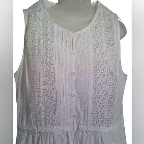 Lucky Brand Sophia White Eyelet Scoop Neck Sleeveless Tie Waist SunDress Large - Picture 4 of 8